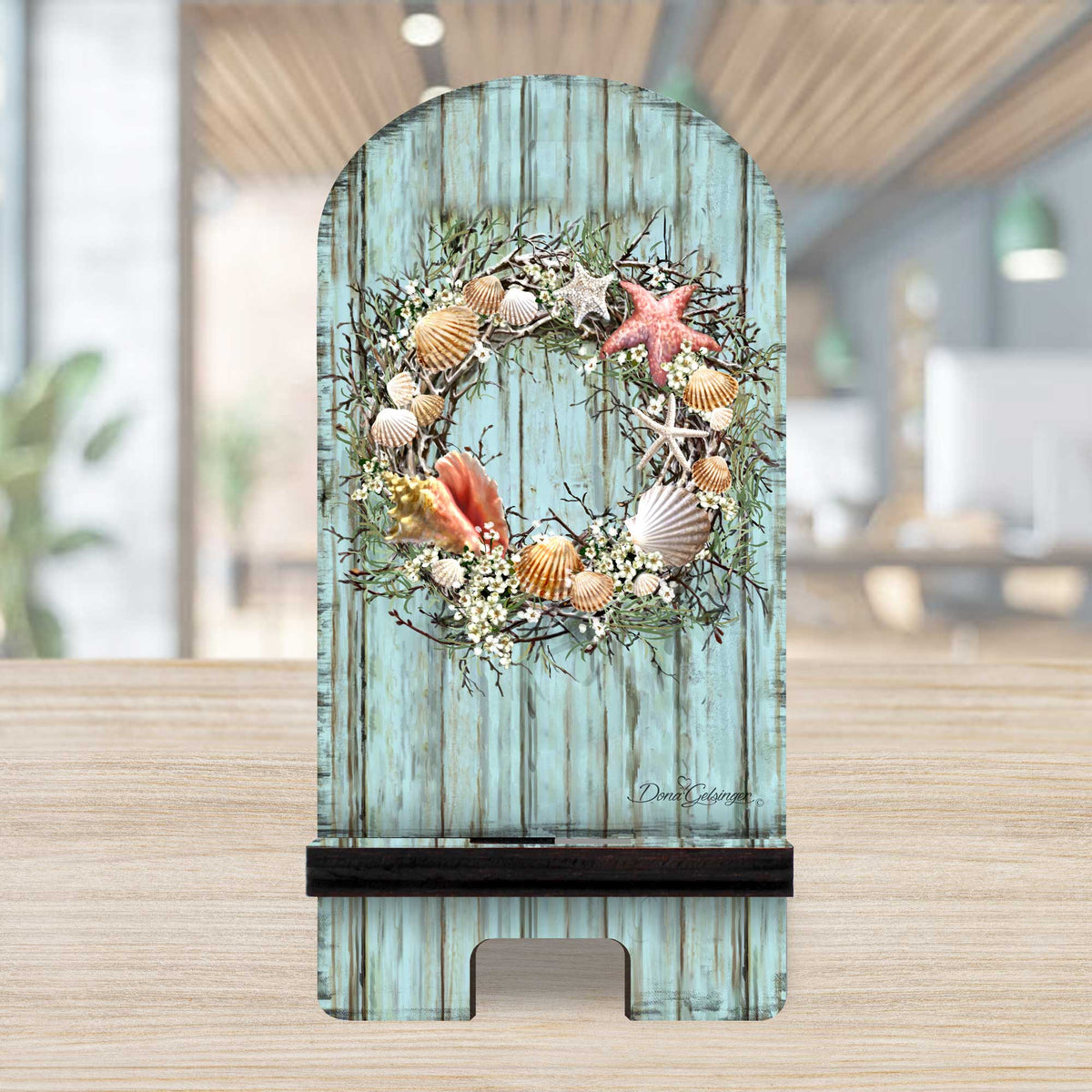 Shells Coastal Wreath Cell Phone Stand Wood Mobile Tablet Holder Charging Station Organizer - 892099-DG