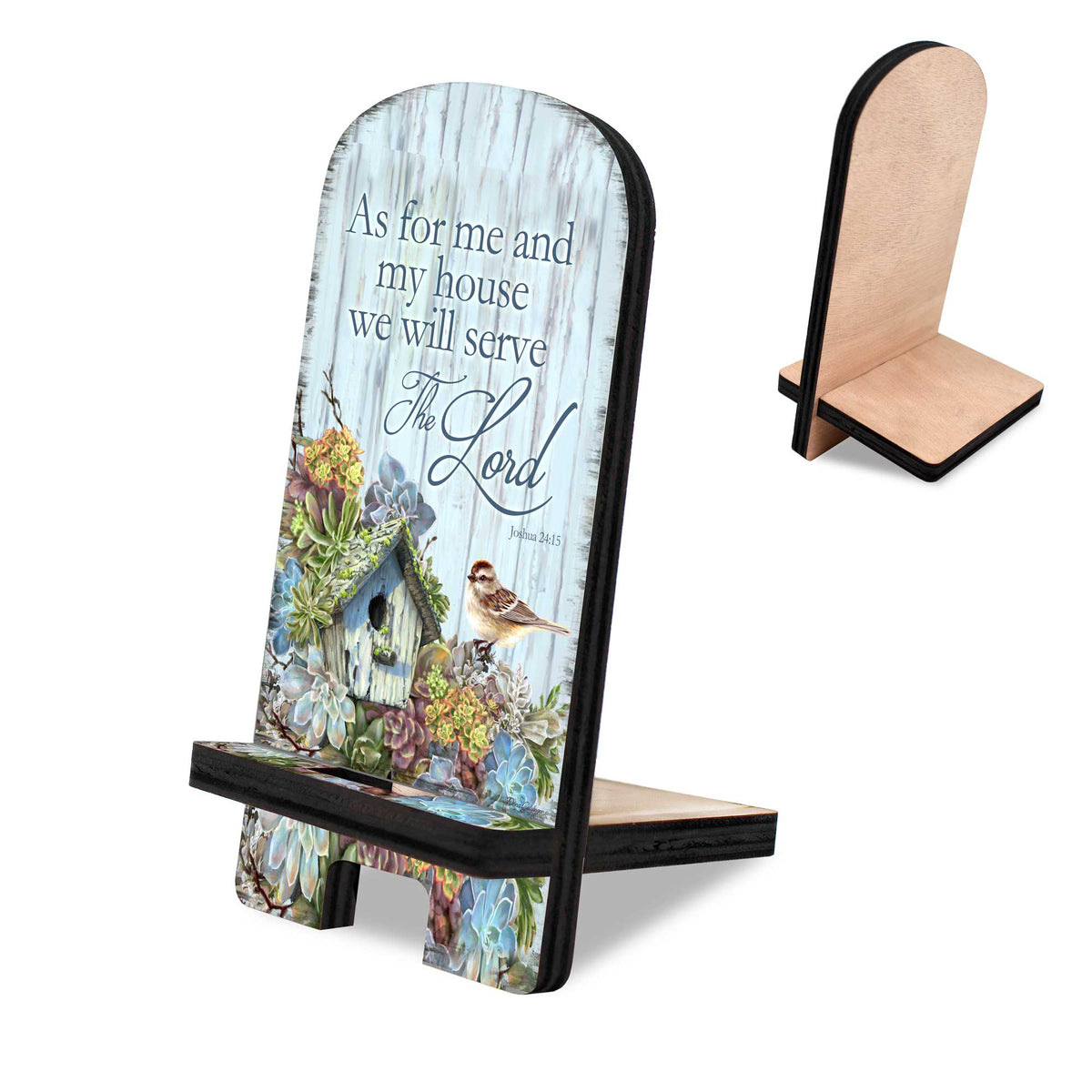Serve the Lord Cell Phone Stand Inspirational Decor Wood Mobile Tablet Holder Charging Station Organizer - 892085-DG
