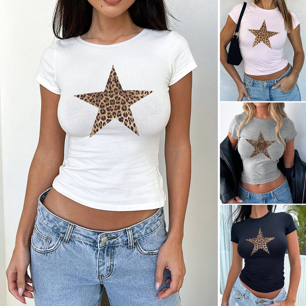 Women’s Slim Fit Crop Top – Leopard Star Graphic