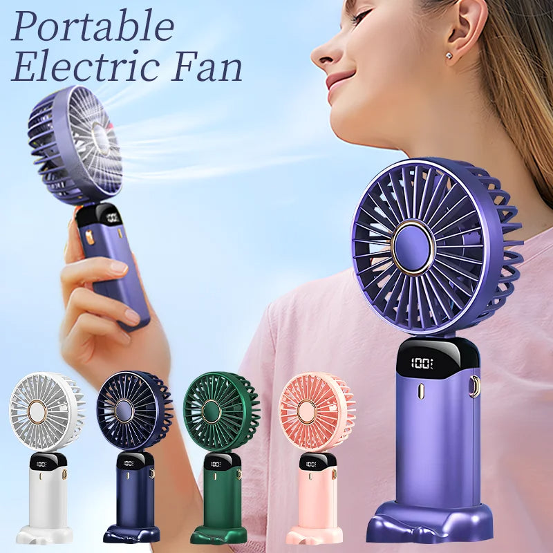 3-in-1 Mini Fan — LED Display, 5 Speeds, Neck/Desk/Handheld