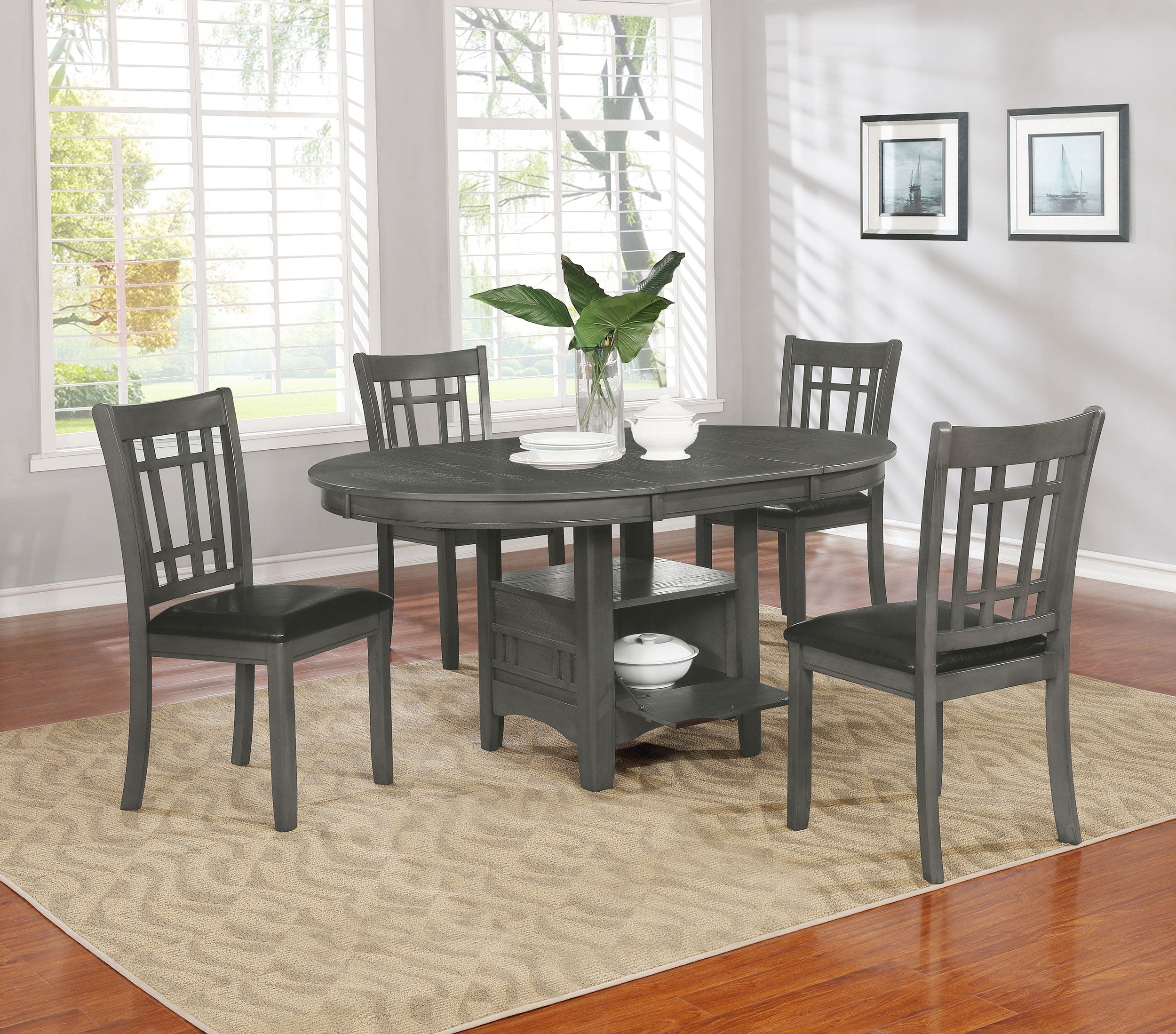 Lavon Oval 60-inch Wood Extension Leaf Dining Table Medium Grey