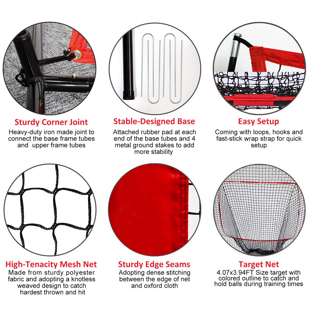 7x7ft Baseball Softball Teeball Practice Net Batting Hitting Pitching Training Net w/ Bow Frame Carrying Bag for Solo Team Training
