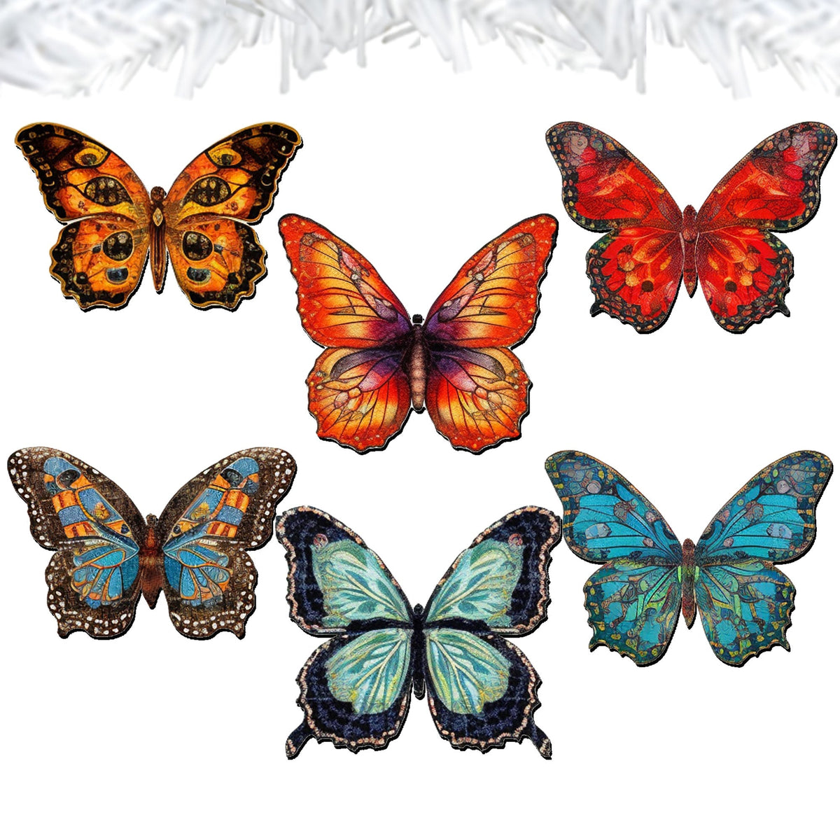 Summer Butterfly Clip-On Eco Wood Decorative Ornaments Set of 6 by G. Debrekht - Christmas Decor - 8090012-2C-S6