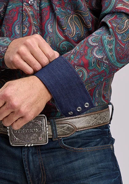 Stetson 3202 Lodge Paisley (Wine) - Men's Western Shirt