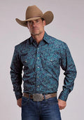 Stetson 3207 Marine Paisley (Azure Blue) - Men's Western Shirt