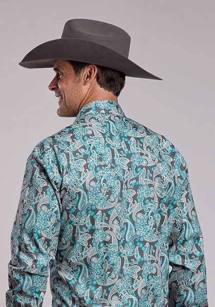 Stetson 2868 2 Pocket Paisley (Turquoise) - Men's Western Shirt