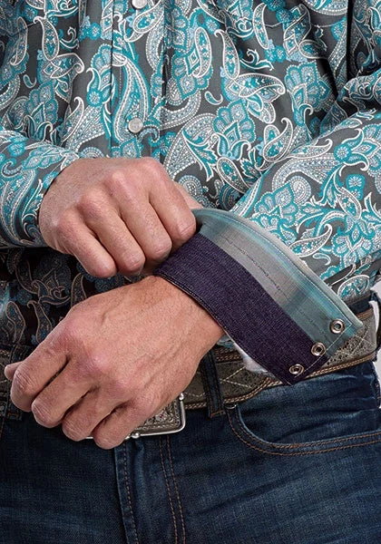 Stetson 2868 2 Pocket Paisley (Turquoise) - Men's Western Shirt