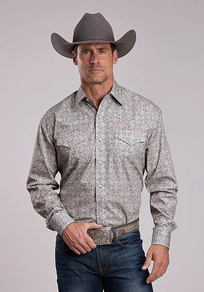 Stetson 2871 Paisley Medallions (Grey) - Men's Western Shirt