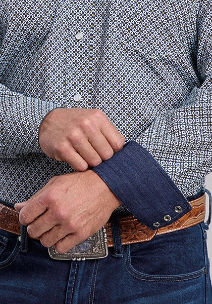 Stetson 2873 Navy Geo (Blue) - Men's Western Shirt