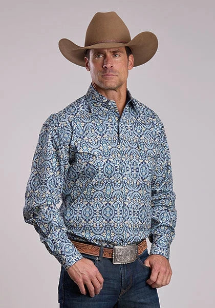 Stetson 2874 Paisley Medallion (Blue) - Men's Western Shirt