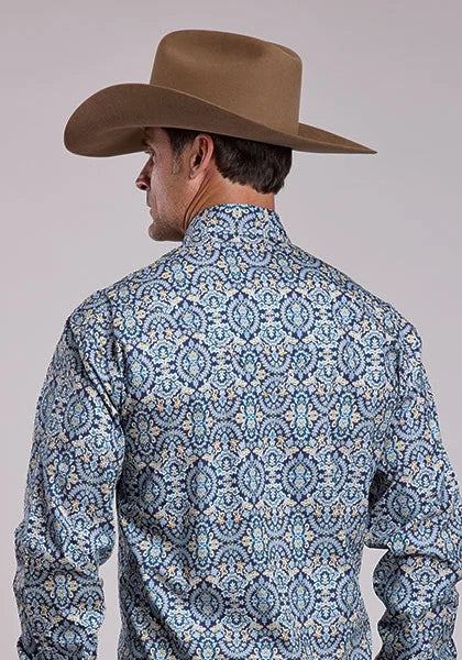 Stetson 2874 Paisley Medallion (Blue) - Men's Western Shirt