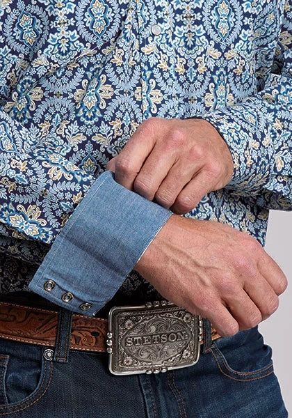 Stetson 2874 Paisley Medallion (Blue) - Men's Western Shirt