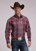 Stetson 3210 Dobby Plaid (Wine) - Men's Western Shirt