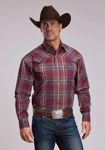 Stetson 3210 Dobby Plaid (Wine) - Men's Western Shirt