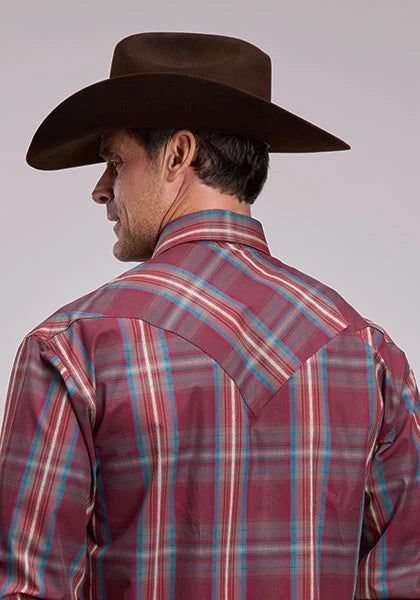 Stetson 3210 Dobby Plaid (Wine) - Men's Western Shirt