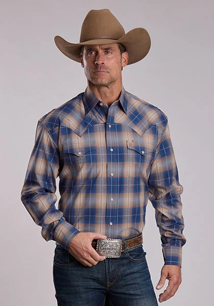 Stetson 3061 Sundown Dobby (Blue) - Men's Western Shirt