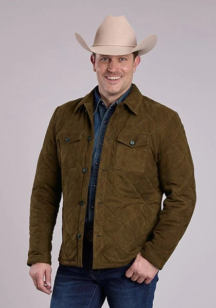 Stetson Novelty Solid Diamond Quilt (Brown) - Men's Suede Jacket