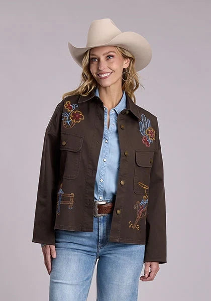 Stetson Cowgirl Embroidery (Dark Brown) - Women's Canvas Jacket