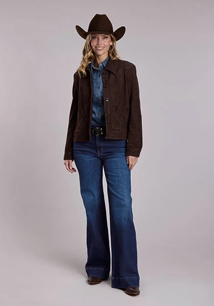 Stetson Boxy Collar (Chocolate) - Women's Suede Leather Jacket