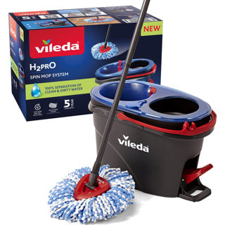 Vileda h2pro spin mopping system - complete mop set with bucket and pedal press - 2 separate water reservoirs - always clean water