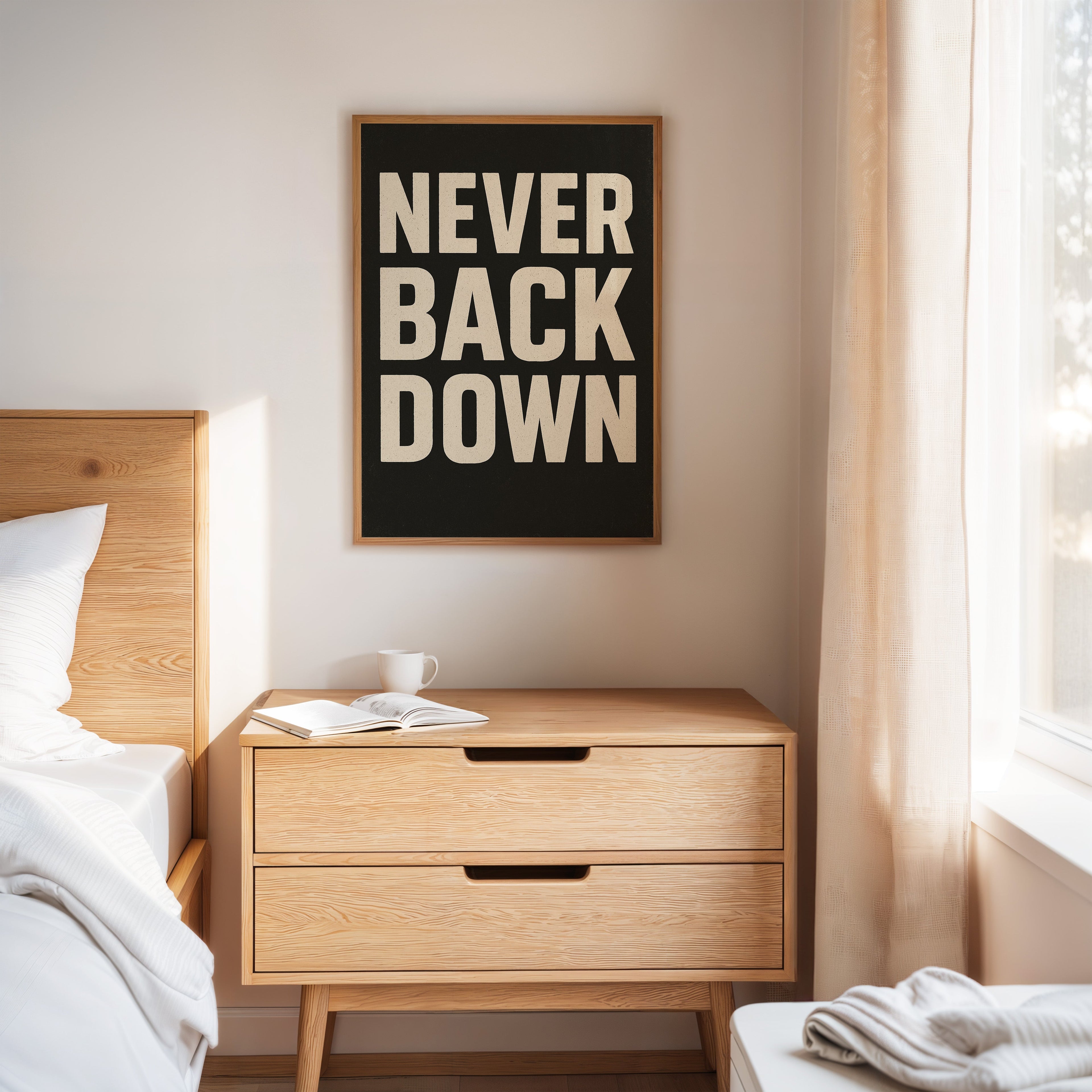 Never Back Down Grit Typography Poster