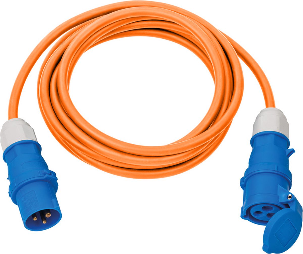 Brennerstuhl camping extension cable 5m (cee extension cable orange h07rn-f 3g2.5 with cee plug and coupling with sealing flap, for permanent outdoor use ip44, made in germany)
