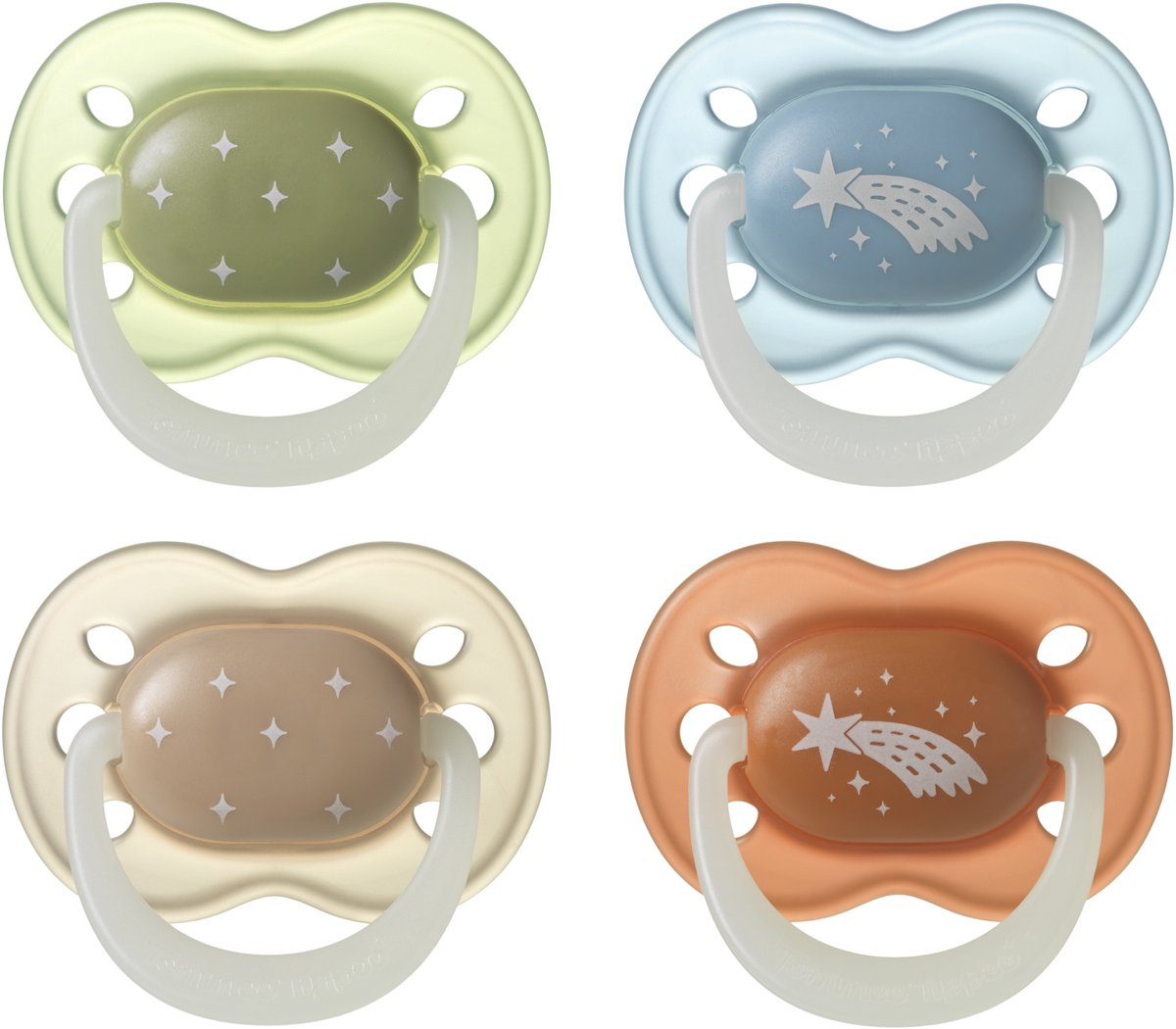 Tommee tippee nightglow glows in the dark pacifier - 0-6 months - 4 pieces - orthodontic pacifier -100% BPA free - night colors
