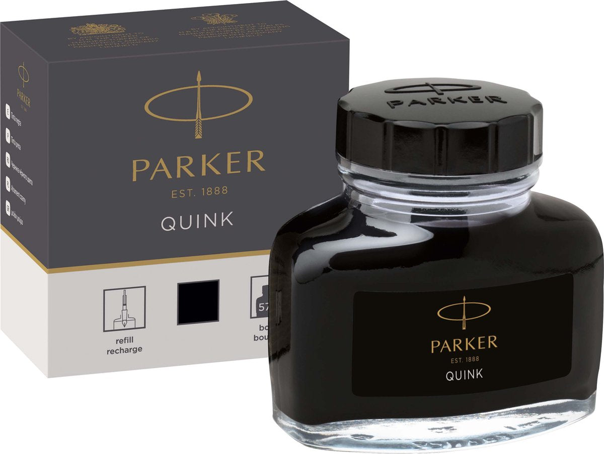Parker fountain pen ink bottle | black quink ink | 57 ml writing ink for fountain pen