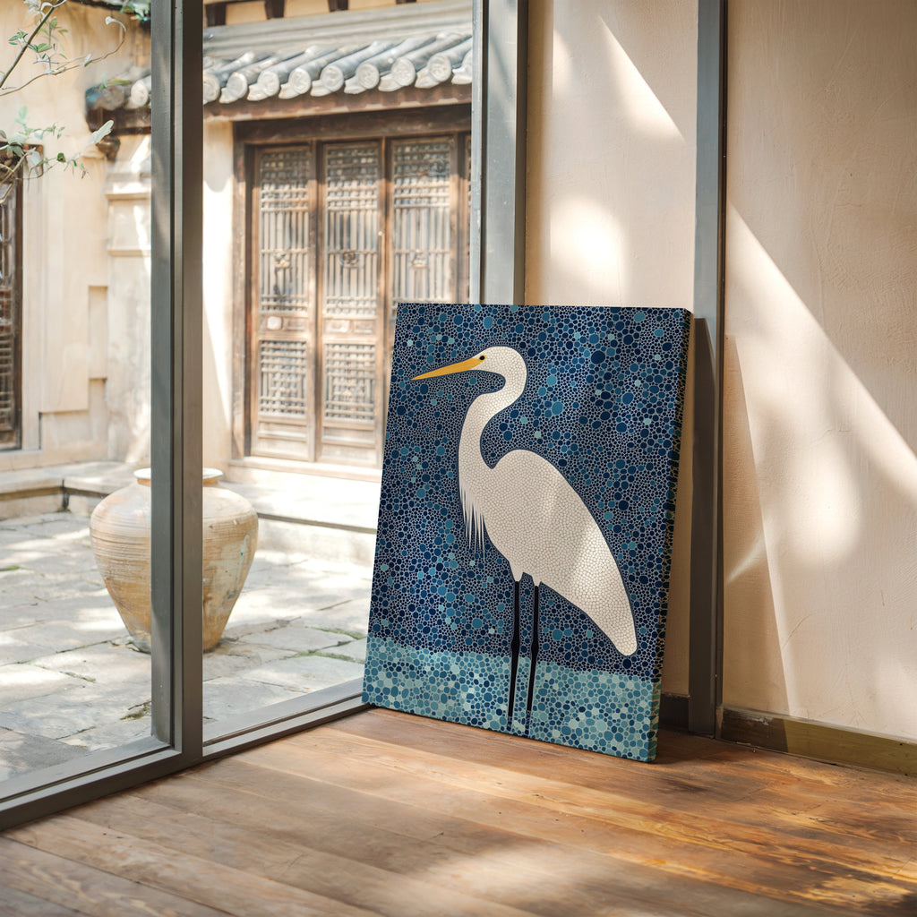 Elegant White Egret – Mosaic-Inspired Bird Wall Art