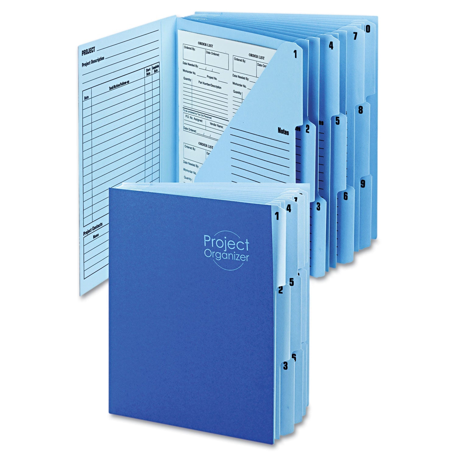 Smead 10-Pocket Project Organizer with Indexed Tabs (1-10), 10 Sections, Unpunched, 1/3-Cut Tabs, Letter Size, Lake Blue/Navy Blue