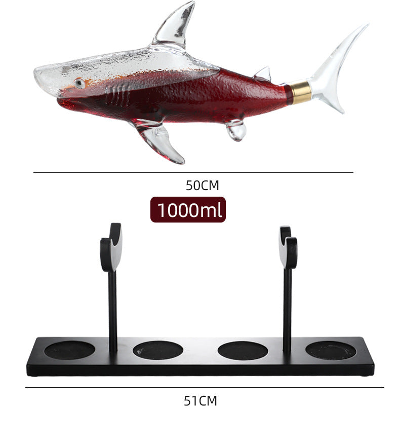 Shark Shaped Glass Decanter Set – 1000ml Decanter + 4 Cups & Shelf