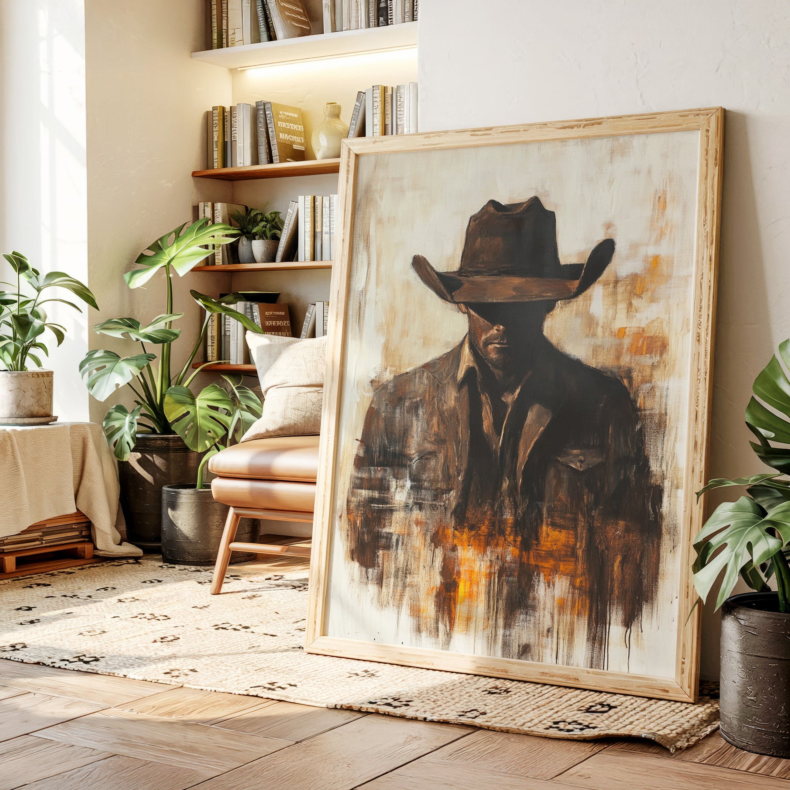Lone Cowboy in Shadow and Flame