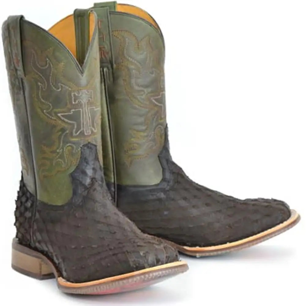 Tin Haul Ruff & Tumble Anvil on Fire ( Olive / Dark Brown ) - Mens Leather Cowboy Boot