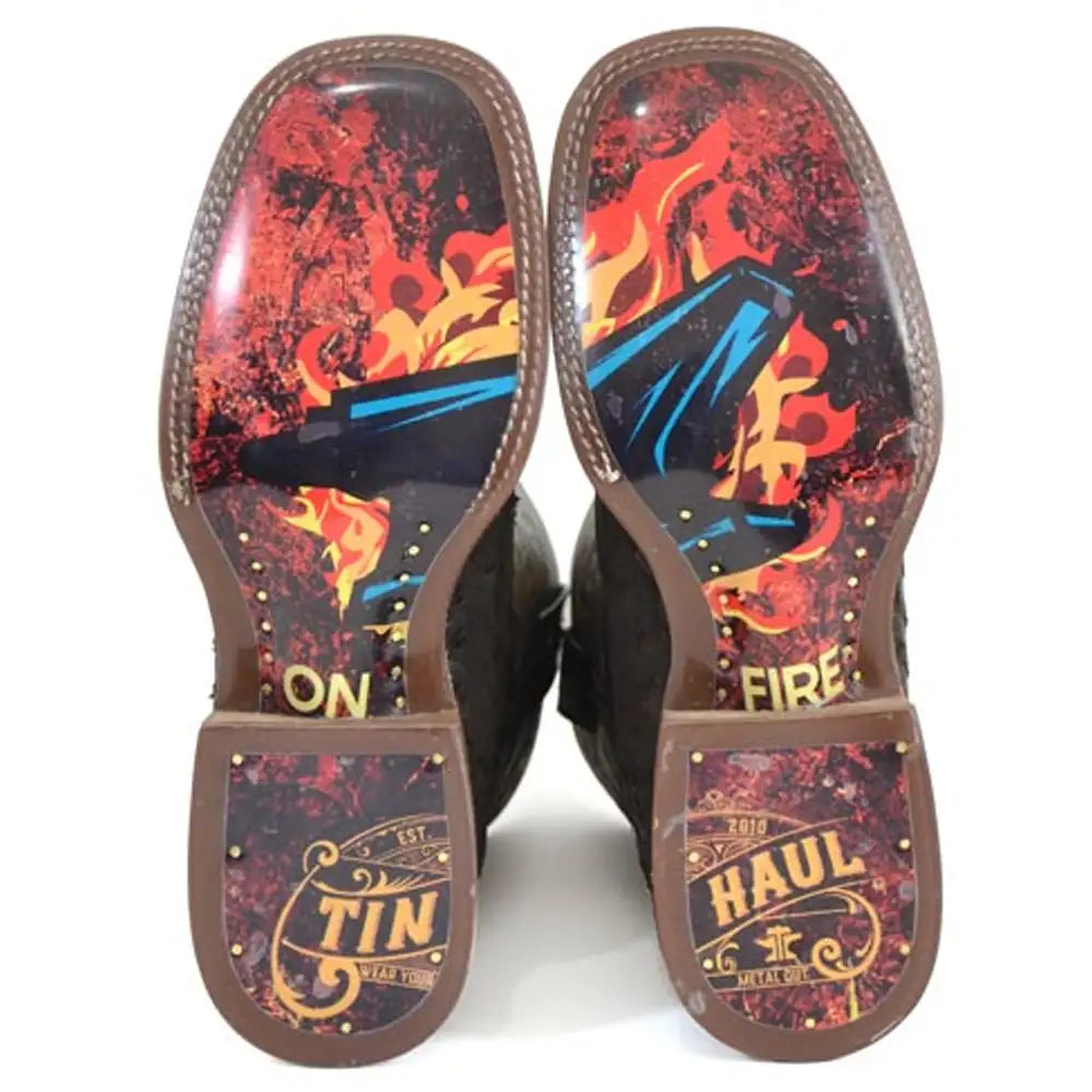 Tin Haul Ruff & Tumble Anvil on Fire ( Olive / Dark Brown ) - Mens Leather Cowboy Boot