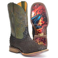 Tin Haul Ruff & Tumble Anvil on Fire ( Olive / Dark Brown ) - Mens Leather Cowboy Boot