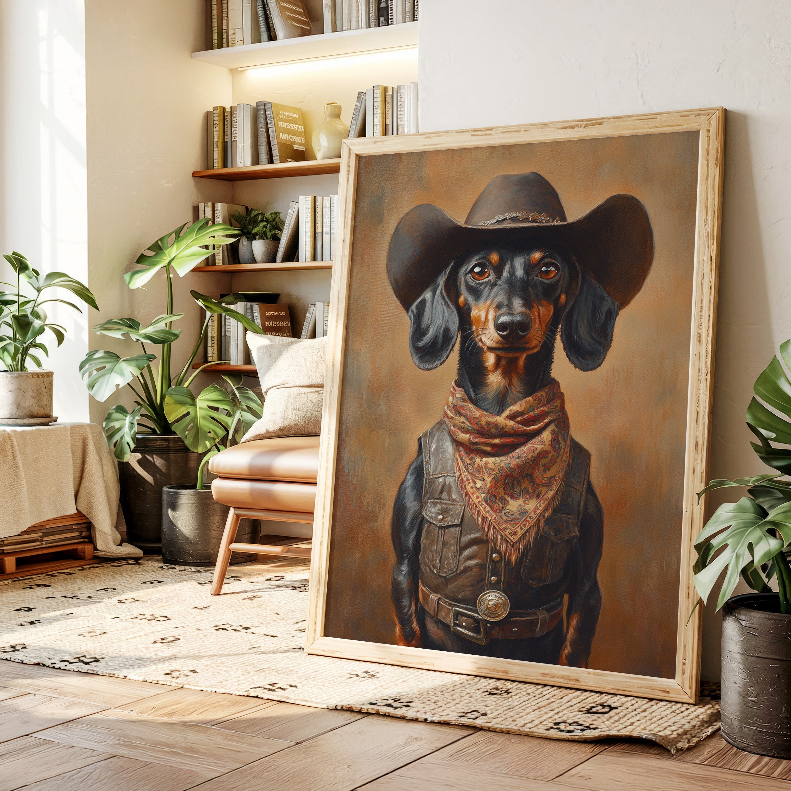 Cowboy Dachshund in Leather and Lace