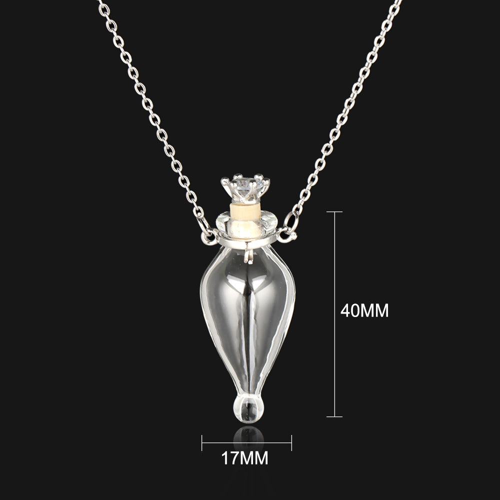 Glass Bottle Pendant Necklace – Geometric Titanium Steel Chain | 10 Styles