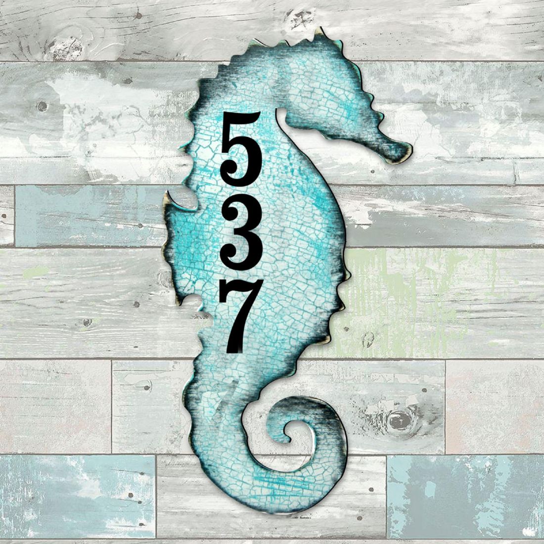 Seahorse Coastal Wooden Personalized House Number Sign by G. Debrekht - Coastal Sea-Life Decor - Handcrafted Wooden Handcrafted Wooden Handcrafted Wooden Address Sign - MA98517