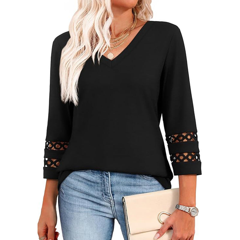 Women’s V-Neck 3/4 Sleeve Pullover Top – Loose Fit