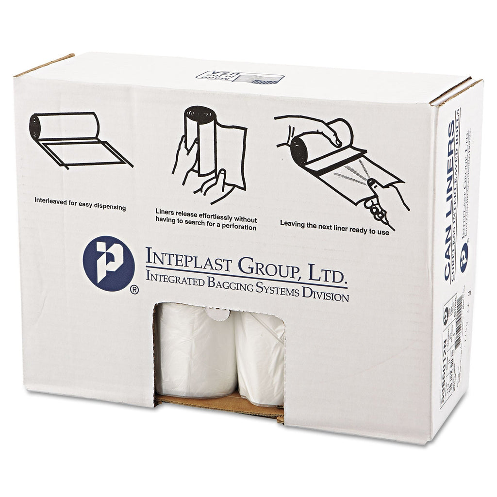 Inteplast Group High-Density Interleaved Commercial Can Liners, 60 gal, 12 microns, 38" x 60", Clear, 200/Carton