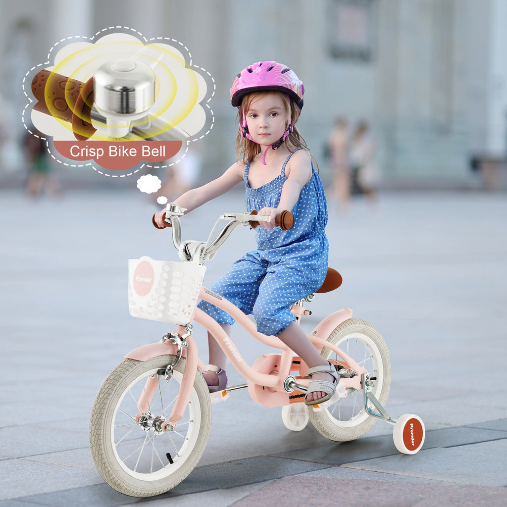 14 Inch Kid's Bike with Removable Training Wheels and Basket-Pink