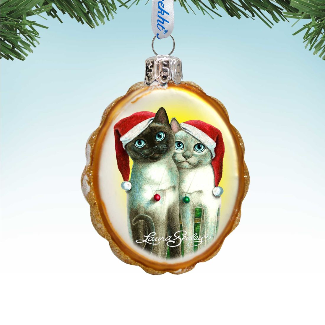 Angel Santa Cats Mercury Glass Ornament by Laura Seeley - Pets Dog and Cats Decor - 779214-LS