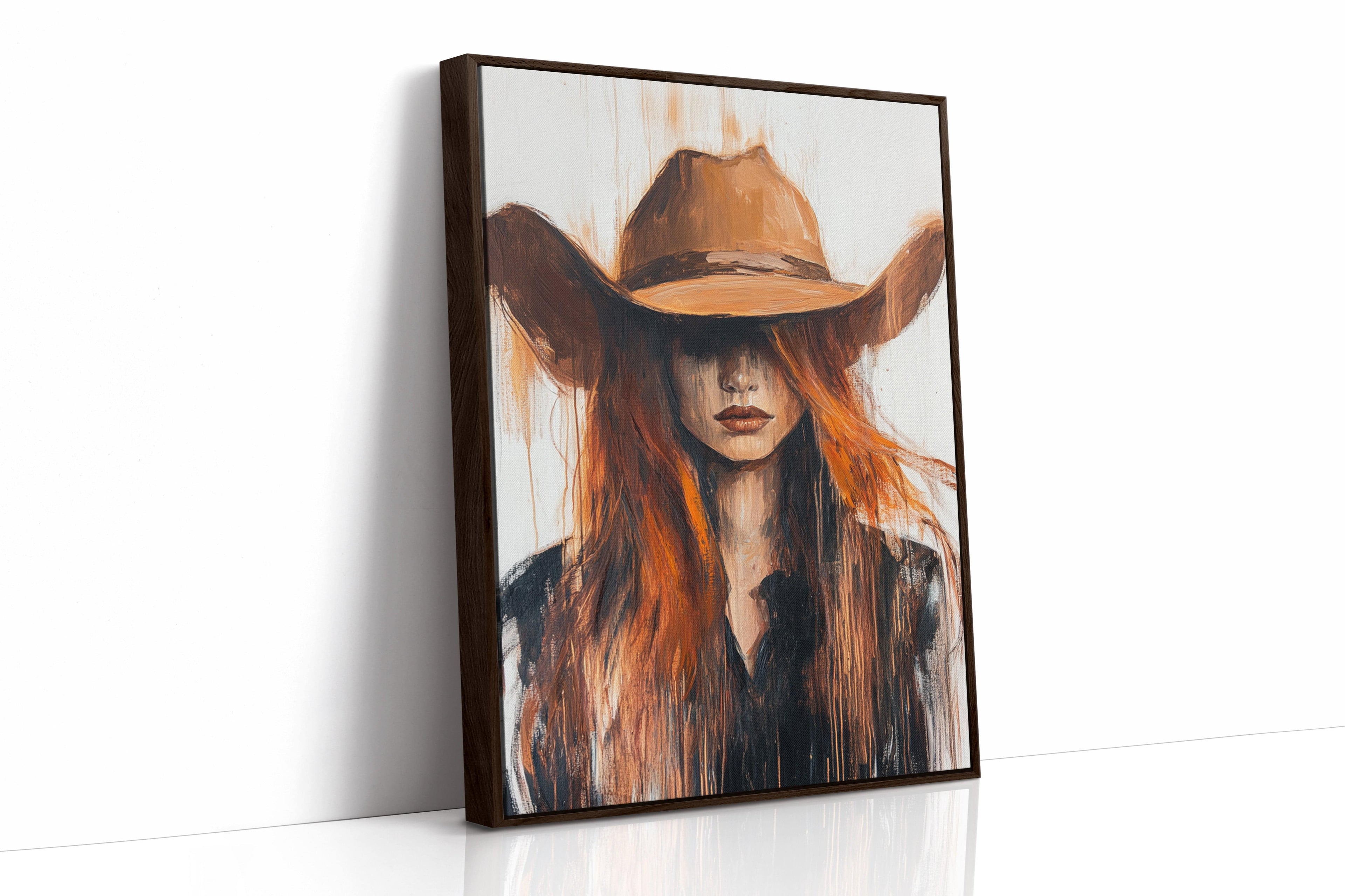Western Flame – Bold Redhead Cowgirl Art