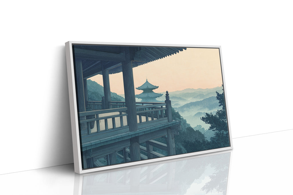 Japanese Temple Balcony – Serene Misty Mountain View Wall Art