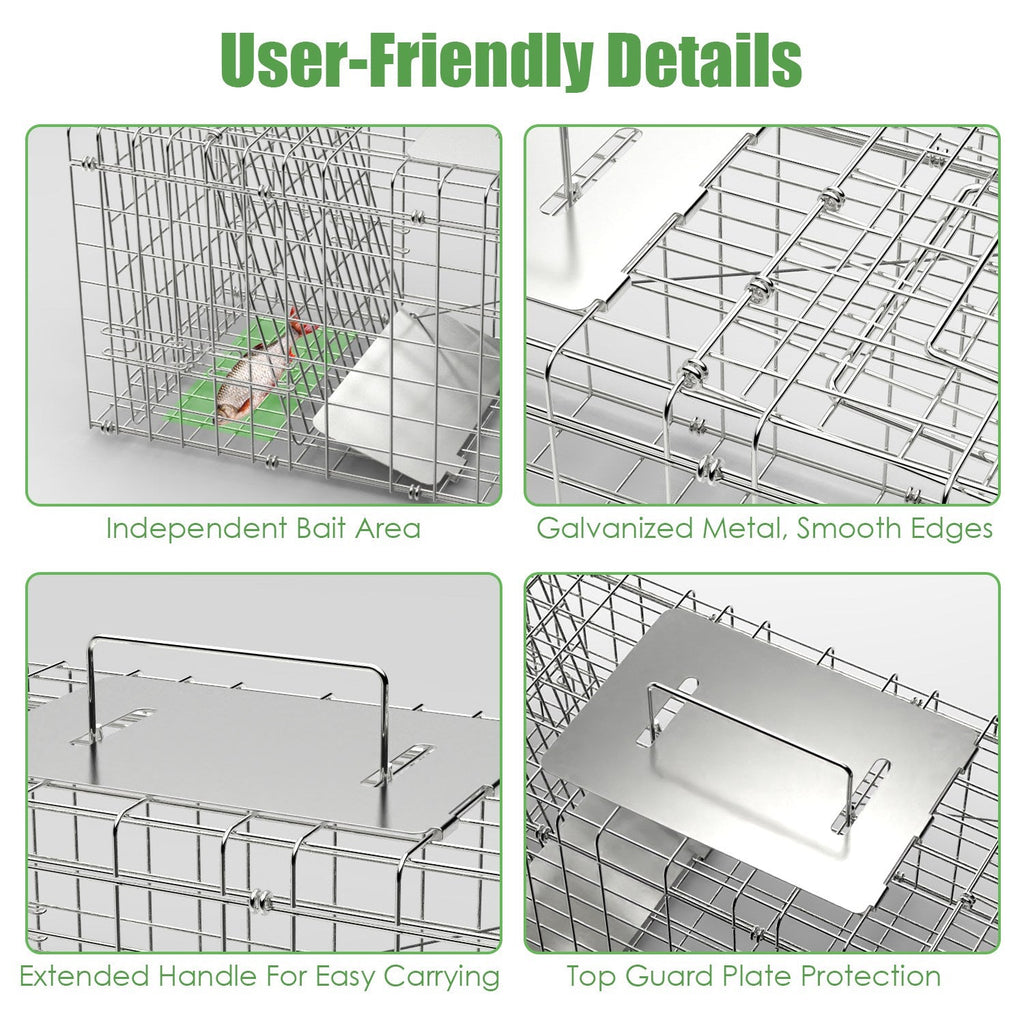 31×12×11" Folding Humane Animal Trap | Cage with Waterproof Cover & Gloves