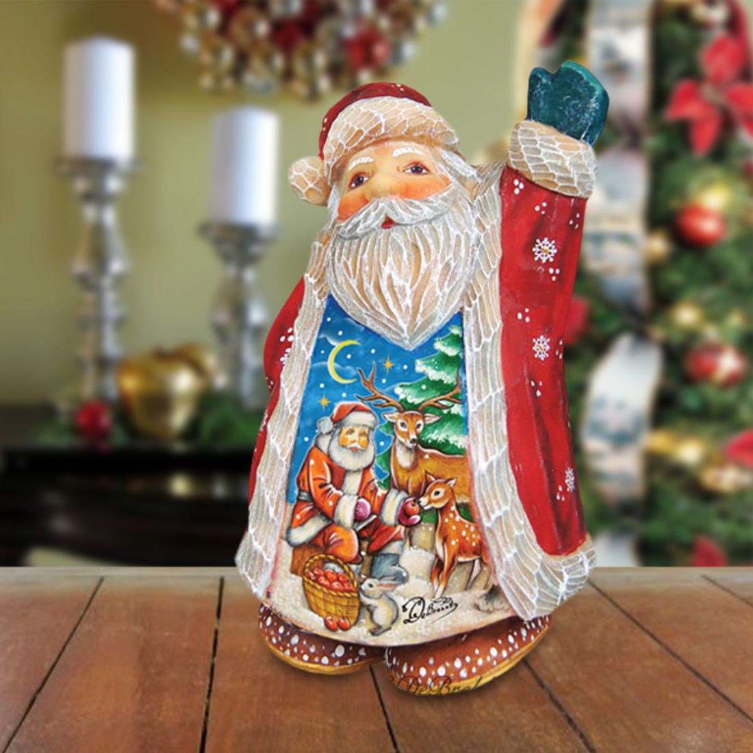 Deer Friend Santa Handcrafted Christmas Figurine - G. DeBrekht - Christmas Santa Snowman Decor - 5165124