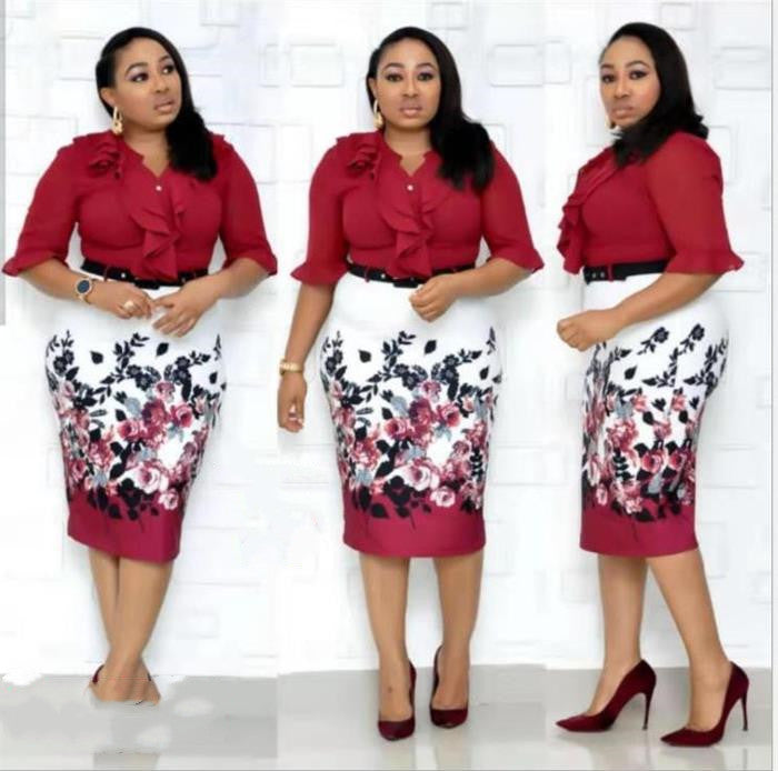 Women's Printed Cotton Shirt & Midi Skirt Set