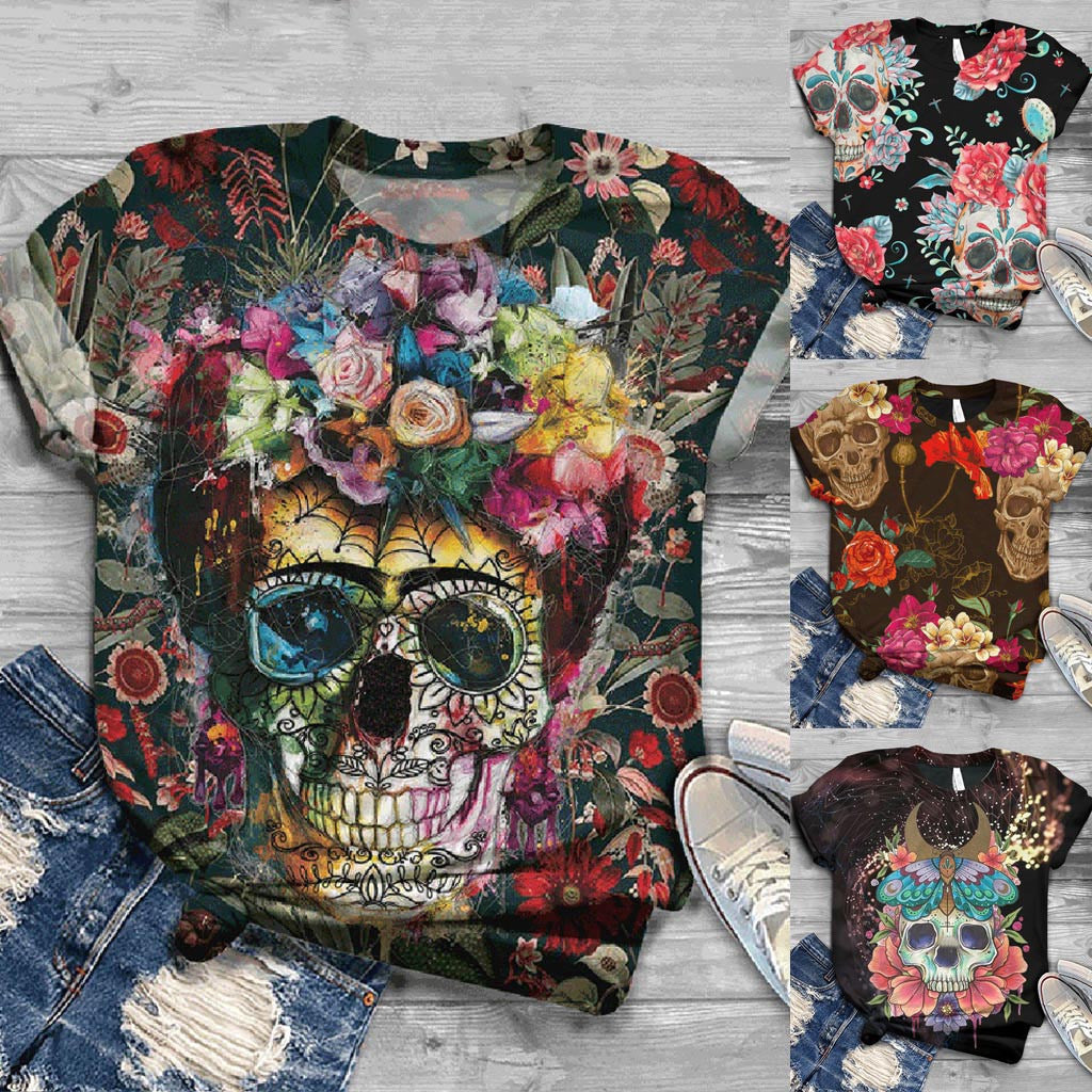 Printed Round Neck Short Sleeve T-Shirt – 6 Colors | S–5XL
