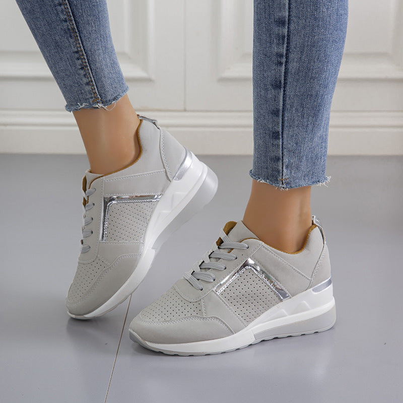 Women's Platform Wedge Sneakers – Lace-Up Mesh Casual Shoes