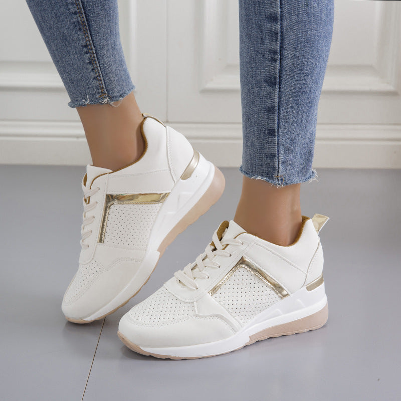 Women's Platform Wedge Sneakers – Lace-Up Mesh Casual Shoes